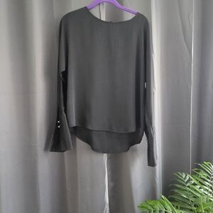 Express Black Long-Sleeve Layered Hem Blouse